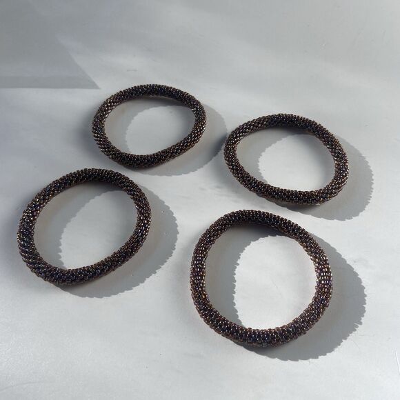 Lot Of 4 Sashka Co Glass-Beaded Roll-On Bracelet Multicolor Iridescent Beads - Picture 5 of 5